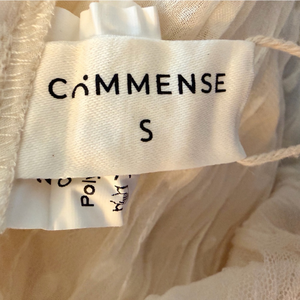 Commense Cream Chiffon Sheer Lettuce Trim Long Sleeve Blouse NWT - Picture 4 of 7